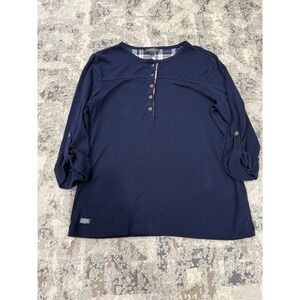Lauren Ralph Lauren LRL Blue 3/4 Sleeve Henley Long Sleeve Shirt Womens Large